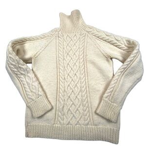 Fishermam Turtleneck Irish Wool Sweater Women’s XS Handmade Cable Knit